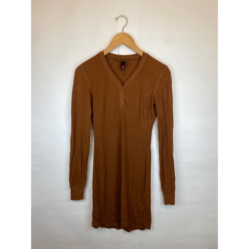 Skims Size XS Brown Long Sleeve Henley Sleep Dress Long Sleeve Soft Stretchy